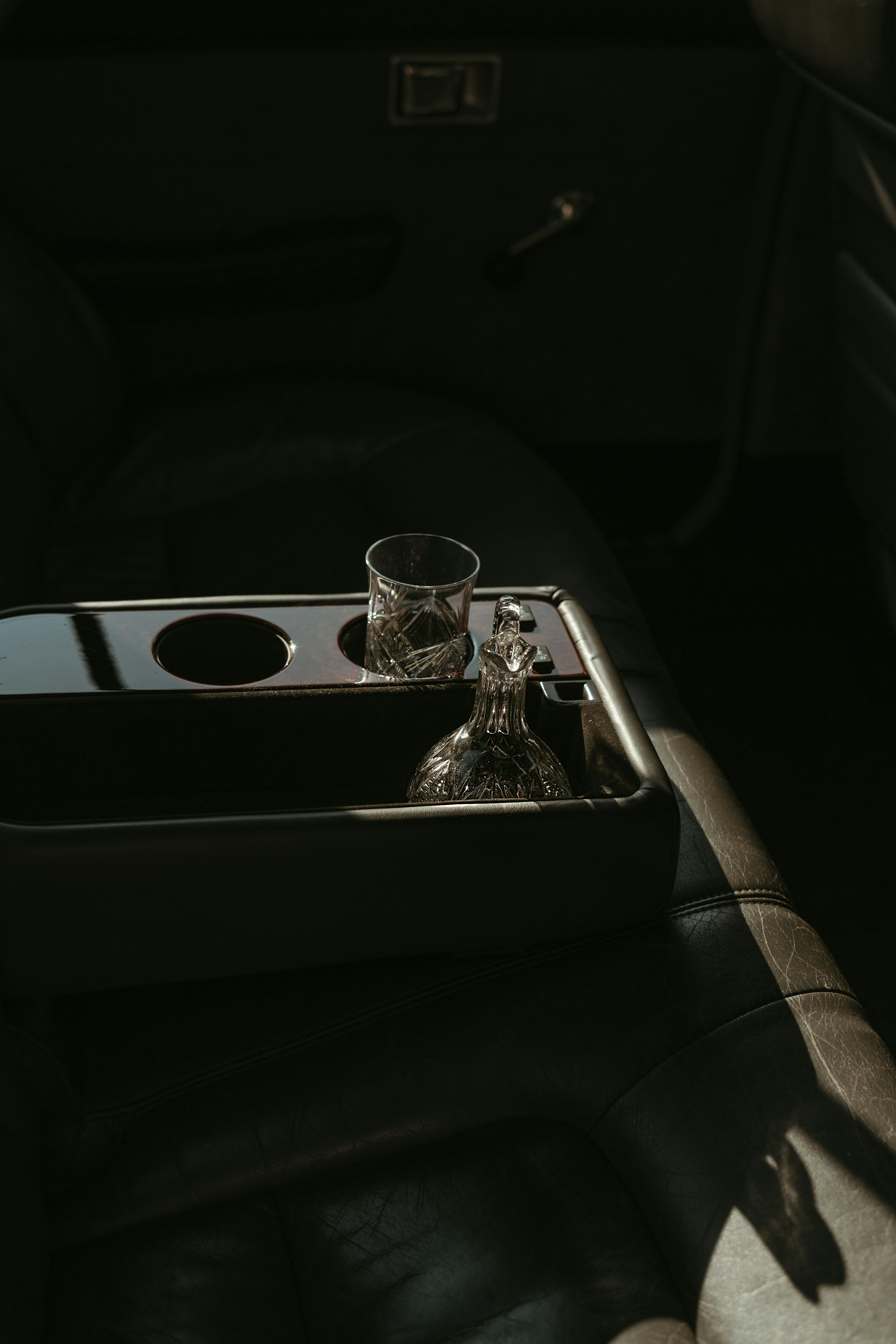 Luxury crystal glassware inside vehicle